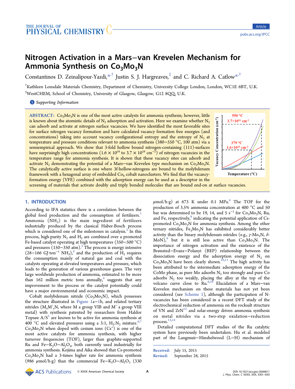 Nitrogen Activation In A Mars Van Krevelen Mechanism For Ammonia Synthesis On Co 3 Mo 3 N Topic Of Research Paper In Nano Technology Download Scholarly Article Pdf And Read For Free On