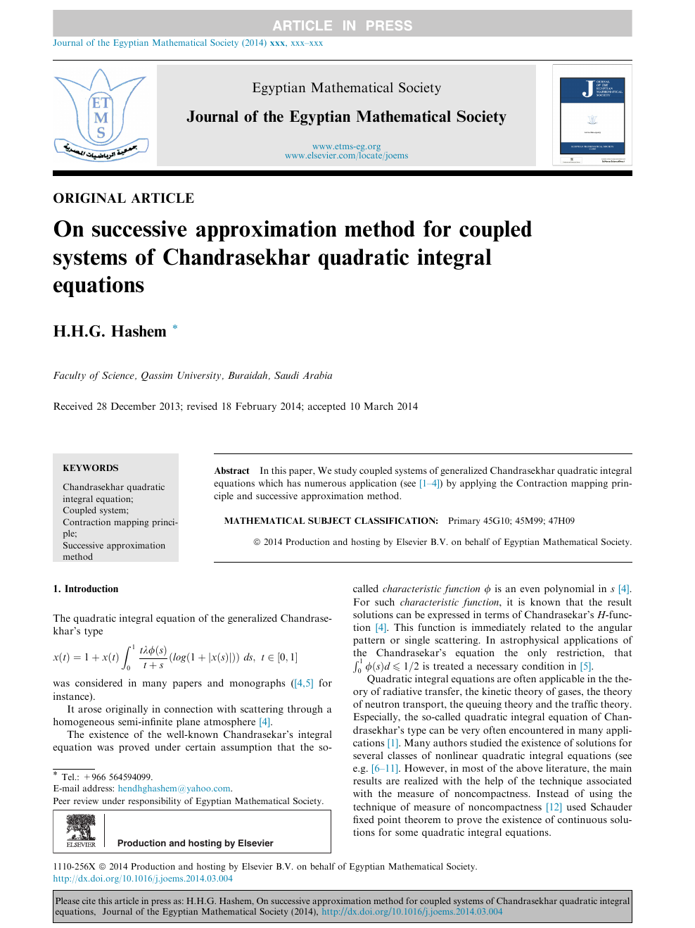 On Successive Approximation Method For Coupled Systems Of Chandrasekhar Quadratic Integral Equations Topic Of Research Paper In Mathematics Download Scholarly Article Pdf And Read For Free On Cyberleninka Open Science Hub