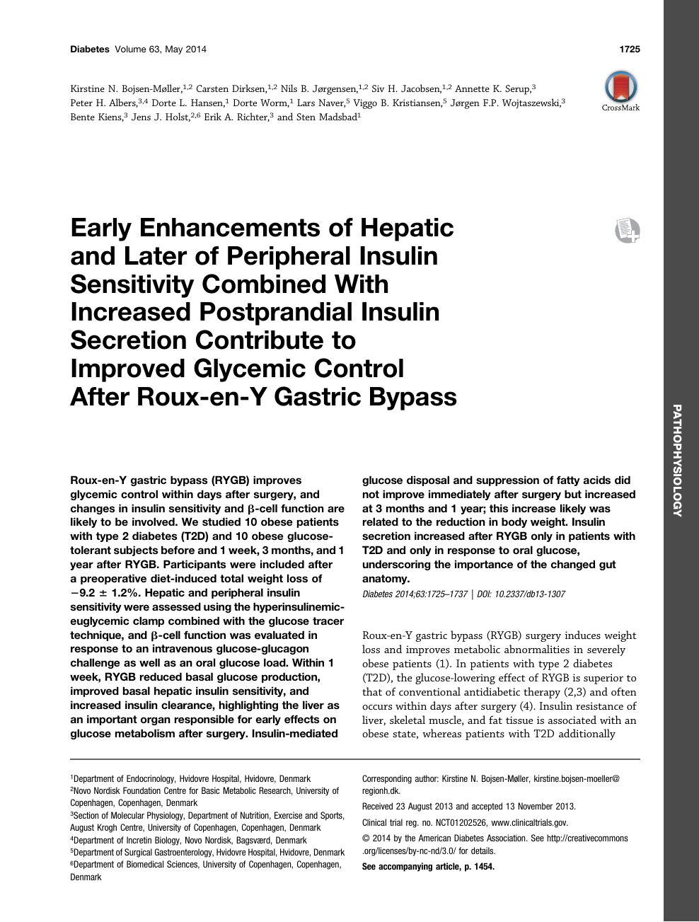 Early Enhancements Of Hepatic And Later Of Peripheral Insulin Sensitivity Combined With Increased Postprandial Insulin Secretion Contribute To Improved Glycemic Control After Roux En Y Gastric Bypass Topic Of Research Paper In Clinical