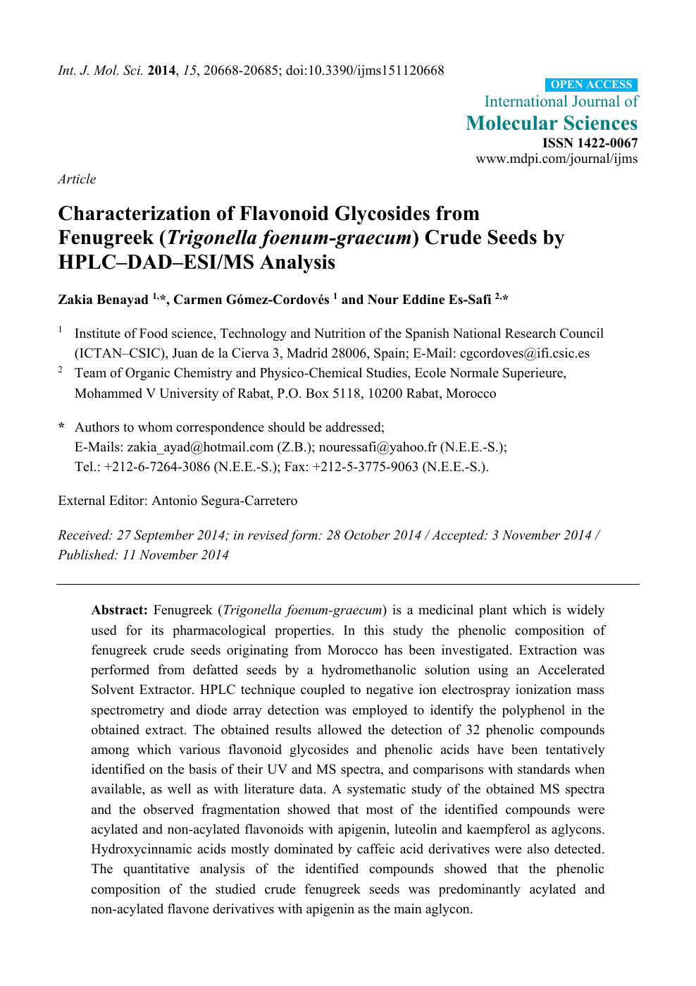 Characterization Of Flavonoid Glycosides From Fenugreek Trigonella Foenum Graecum Crude Seeds By Hplc Dad Esi Ms Analysis Topic Of Research Paper In Chemical Sciences Download Scholarly Article Pdf And Read For Free On Cyberleninka Open