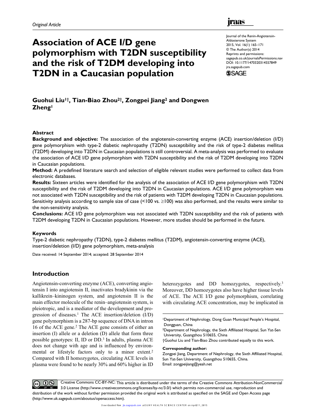 Association Of Ace I D Gene Polymorphism With T2dn Susceptibility And The Risk Of T2dm Developing Into T2dn In A Caucasian Population Topic Of Research Paper In Biological Sciences Download Scholarly Article