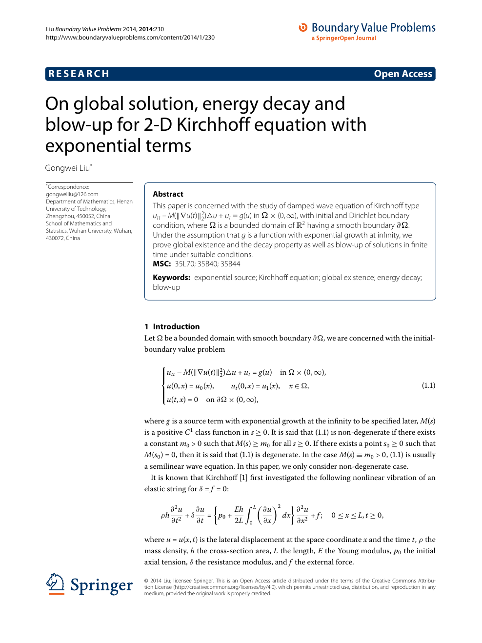 On Global Solution Energy Decay And Blow Up For 2 D Kirchhoff Equation With Exponential Terms Topic Of Research Paper In Mathematics Download Scholarly Article Pdf And Read For Free On Cyberleninka Open