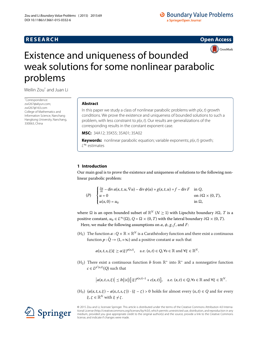 Existence And Uniqueness Of Bounded Weak Solutions For Some Nonlinear Parabolic Problems Topic Of Research Paper In Mathematics Download Scholarly Article Pdf And Read For Free On Cyberleninka Open Science Hub