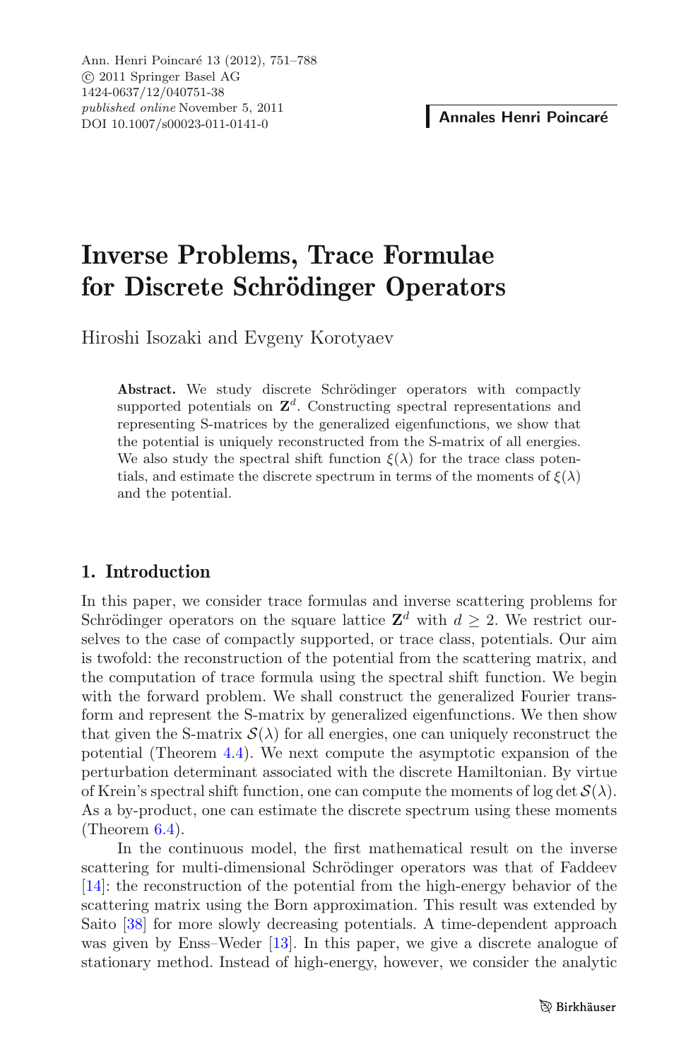 Inverse Problems Trace Formulae For Discrete Schrodinger Operators Topic Of Research Paper In Mathematics Download Scholarly Article Pdf And Read For Free On Cyberleninka Open Science Hub