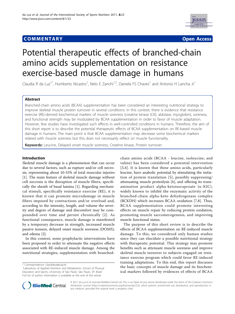 Potential Therapeutic Effects Of Branched Chain Amino Acids Supplementation On Resistance Exercise Based Muscle Damage In Humans Topic Of Research Paper In Veterinary Science Download Scholarly Article Pdf And Read For Free On