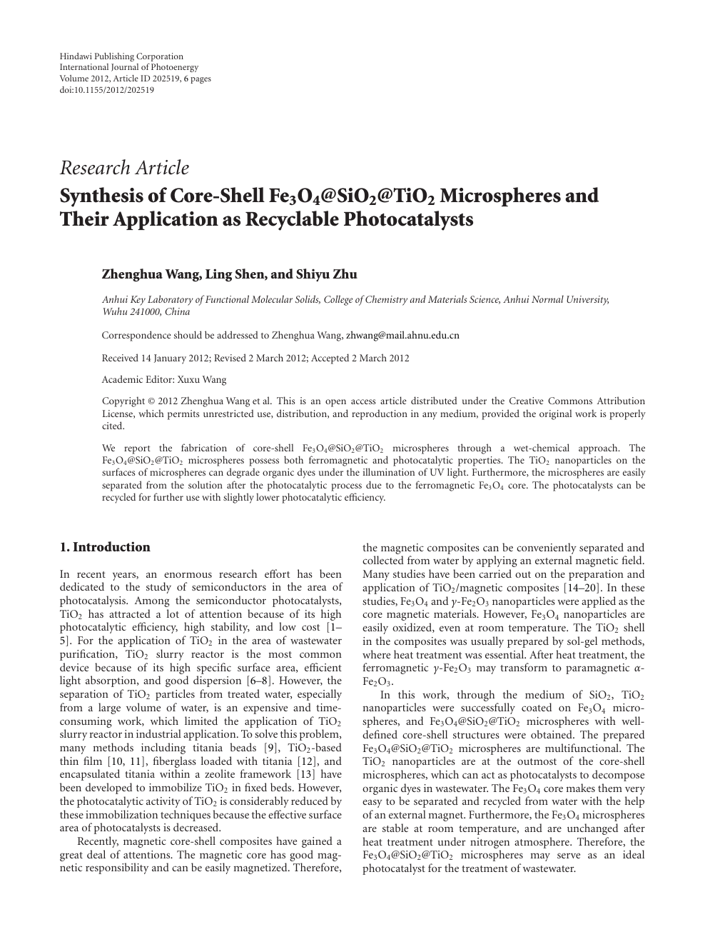 Synthesis Of Core Shell Microspheres And Their Application As Recyclable Photocatalysts Topic Of Research Paper In Nano Technology Download Scholarly Article Pdf And Read For Free On Cyberleninka Open Science Hub