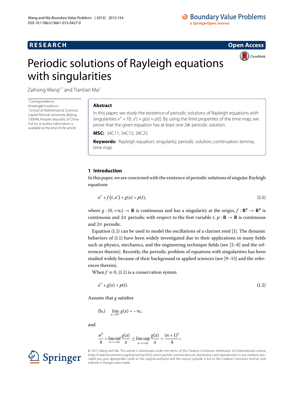 Periodic Solutions Of Rayleigh Equations With Singularities Topic Of Research Paper In Mathematics Download Scholarly Article Pdf And Read For Free On Cyberleninka Open Science Hub