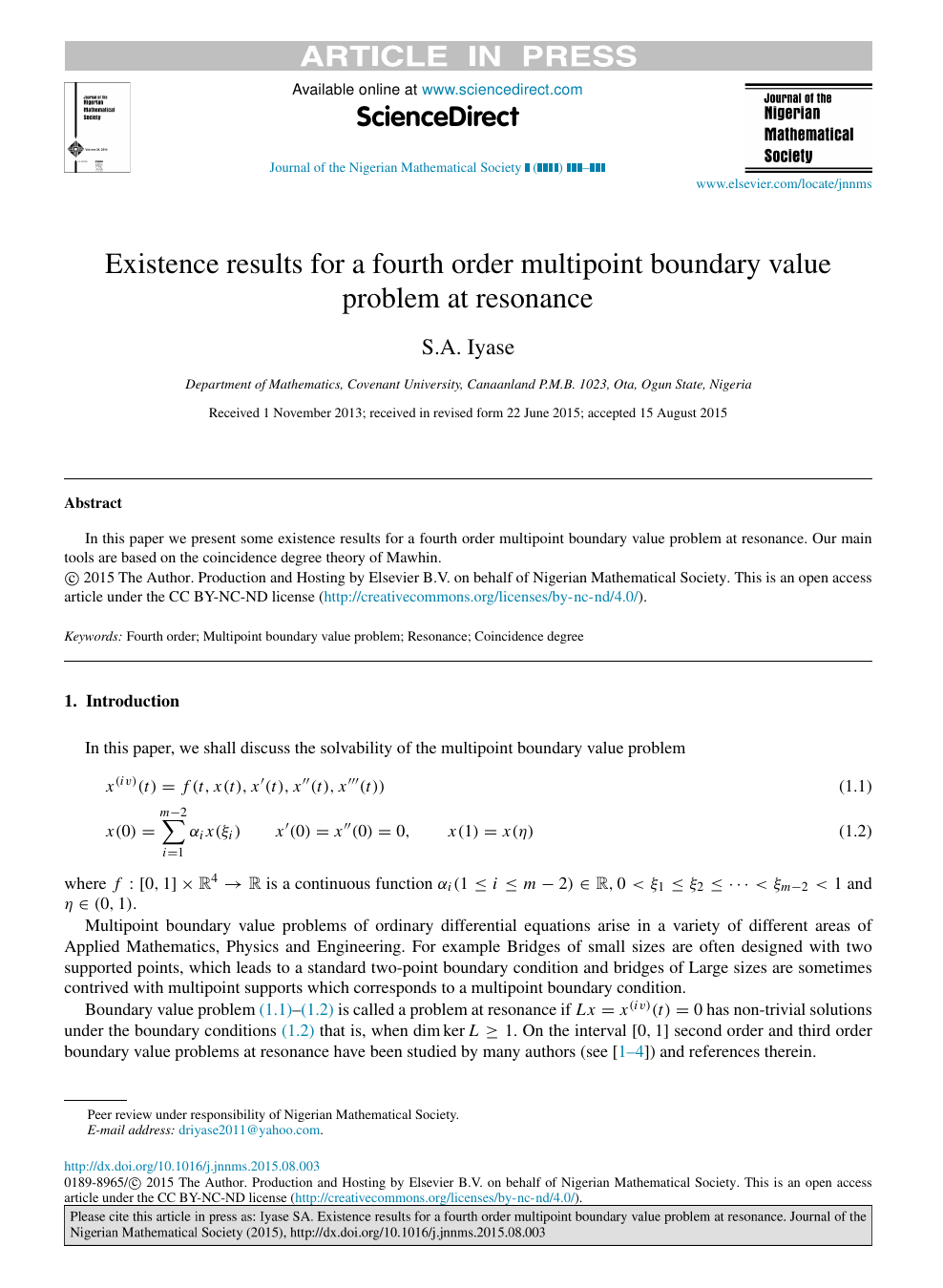 Existence Results For A Fourth Order Multipoint Boundary Value Problem At Resonance Topic Of Research Paper In Mathematics Download Scholarly Article Pdf And Read For Free On Cyberleninka Open Science Hub