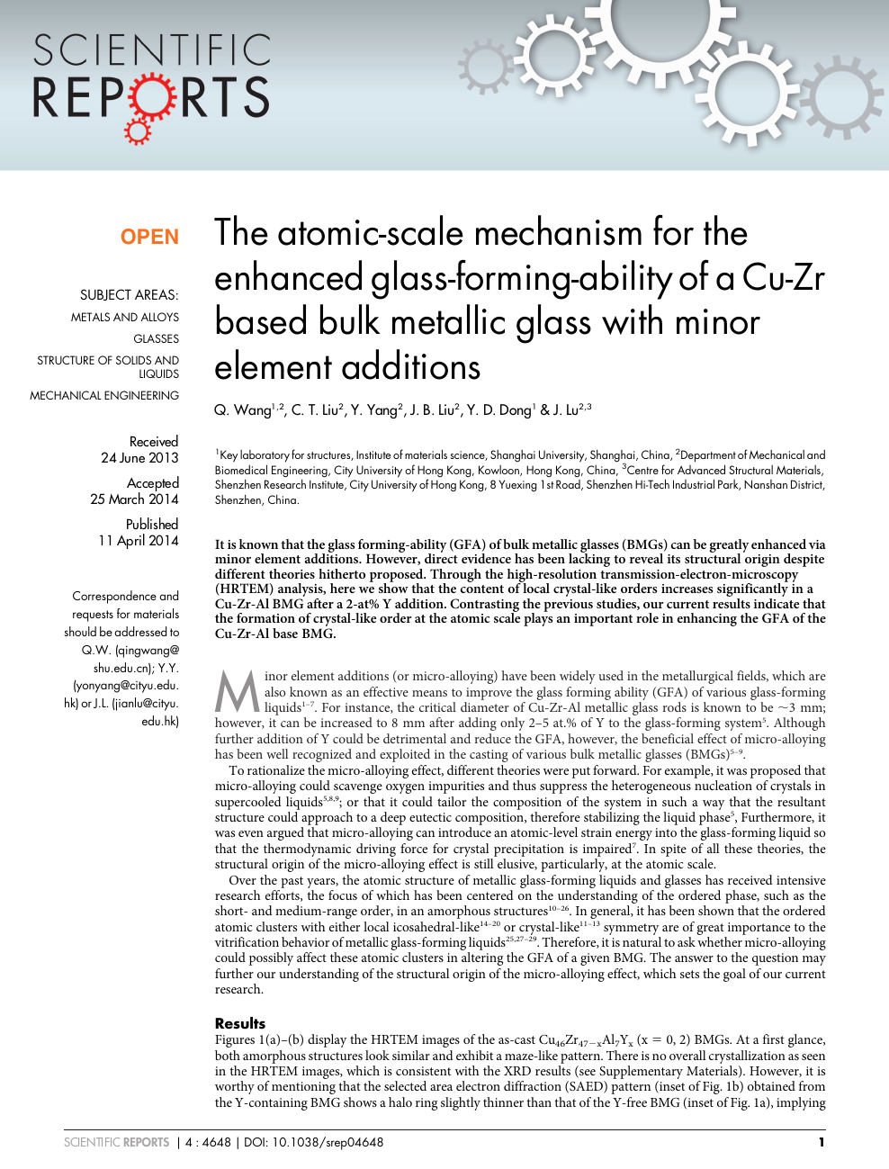 The Atomic Scale Mechanism For The Enhanced Glass Forming Ability Of A Cu Zr Based Bulk Metallic Glass With Minor Element Additions Topic Of Research Paper In Materials Engineering Download Scholarly Article Pdf And Read