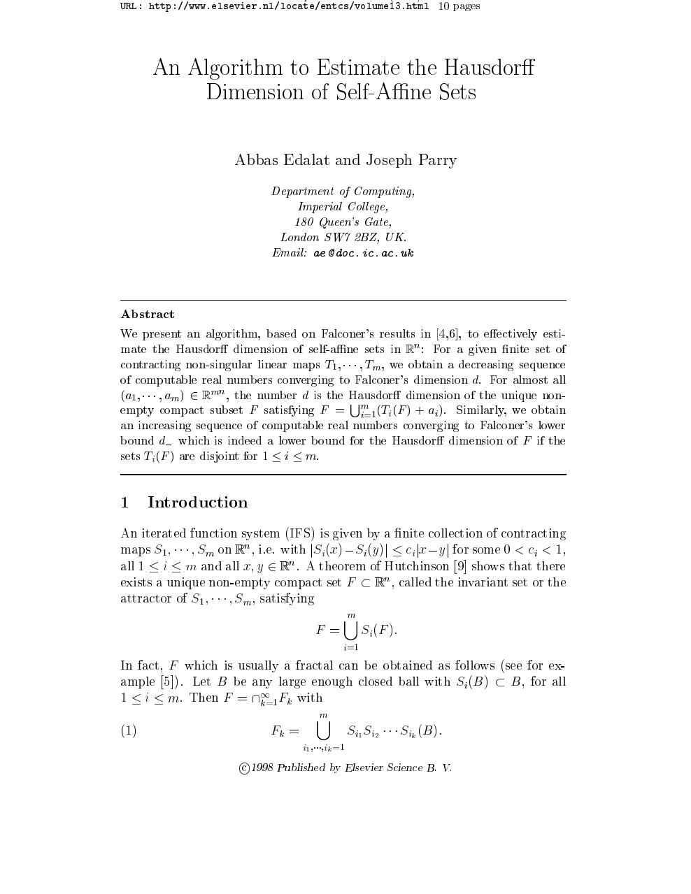 An Algorithm To Estimate The Hausdorff Dimension Of Self Affine Sets Topic Of Research Paper In Mathematics Download Scholarly Article Pdf And Read For Free On Cyberleninka Open Science Hub