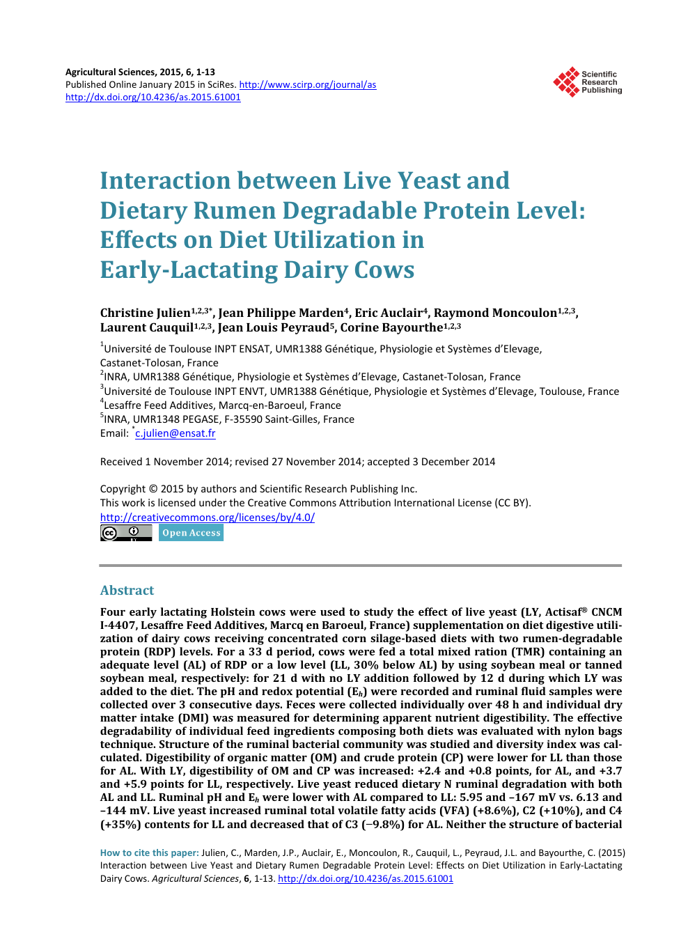 Interaction between Live Yeast and Dietary Rumen Degradable Protein Level:  Effects on Diet Utilization in Early-Lactating Dairy Cows – topic of  research paper in Animal and dairy science. Download scholarly article PDF