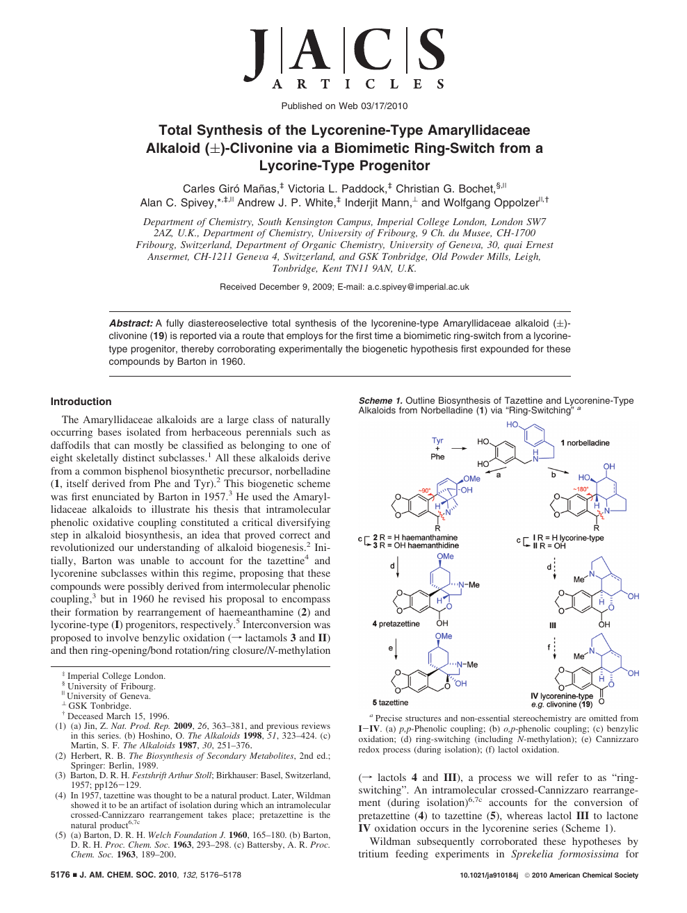 Total Synthesis Of The Lycorenine Type Amaryllidaceae Alkaloid Clivonine Via A Biomimetic Ring Switch From A Lycorine Type Progenitor Topic Of Research Paper In Chemical Sciences Download Scholarly Article Pdf And Read For Free