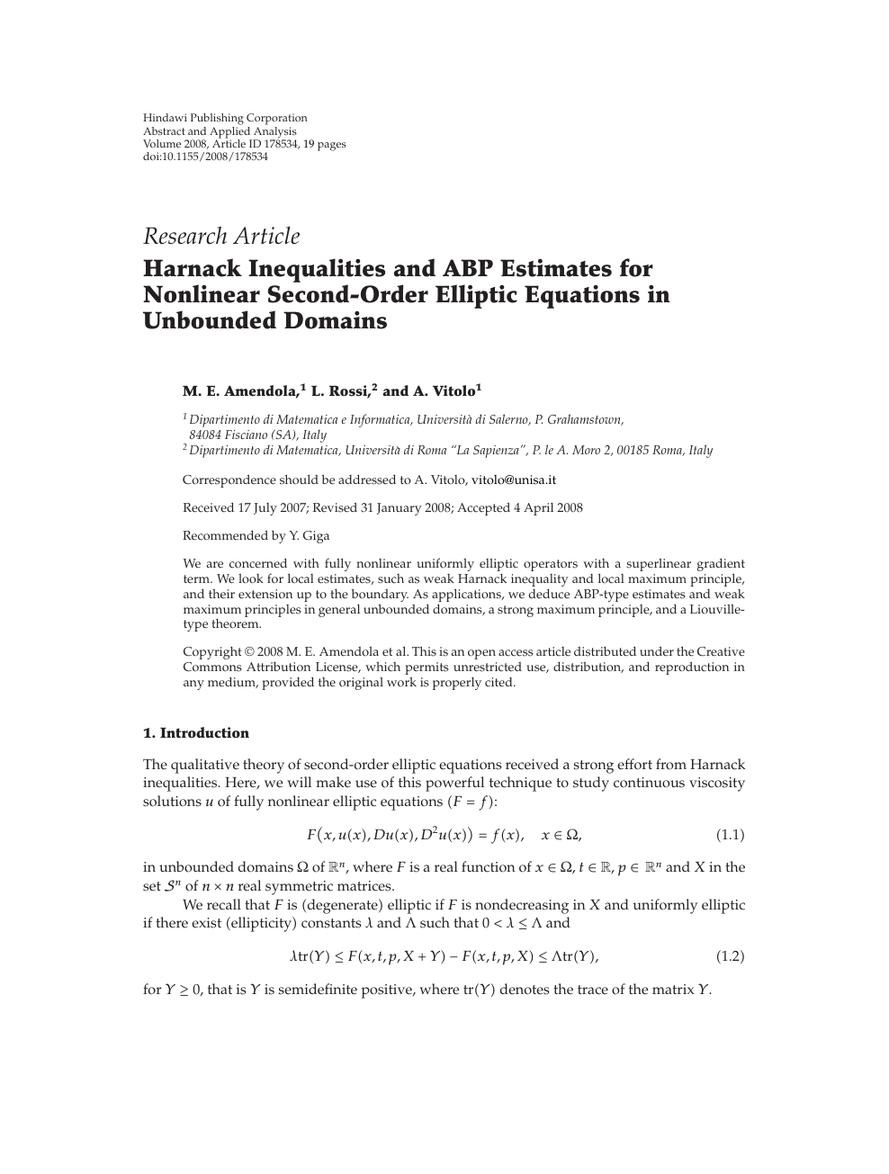 Harnack Inequalities And Abp Estimates For Nonlinear Second Order Elliptic Equations In Unbounded Domains Topic Of Research Paper In Mathematics Download Scholarly Article Pdf And Read For Free On Cyberleninka Open Science