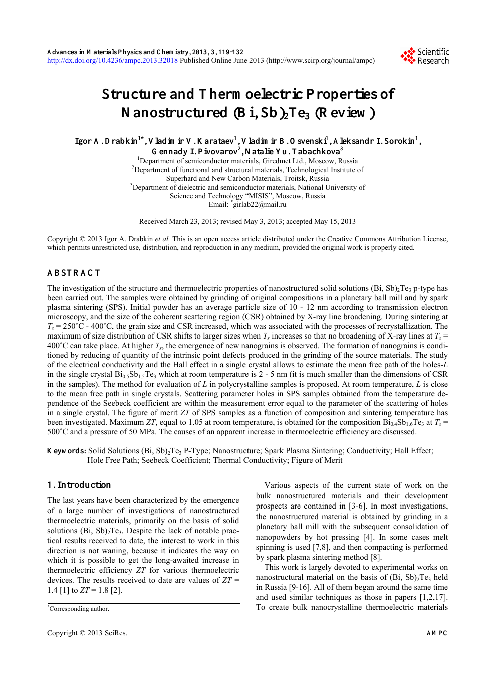 Structure And Thermoelectric Properties Of Nanostructured Bi Sb Lt Sub Gt 2 Lt Sub Gt Te Lt Sub Gt 3 Lt Sub Gt Review Topic Of Research Paper In Nano Technology Download Scholarly Article Pdf And Read For Free On Cyberleninka Open Science Hub