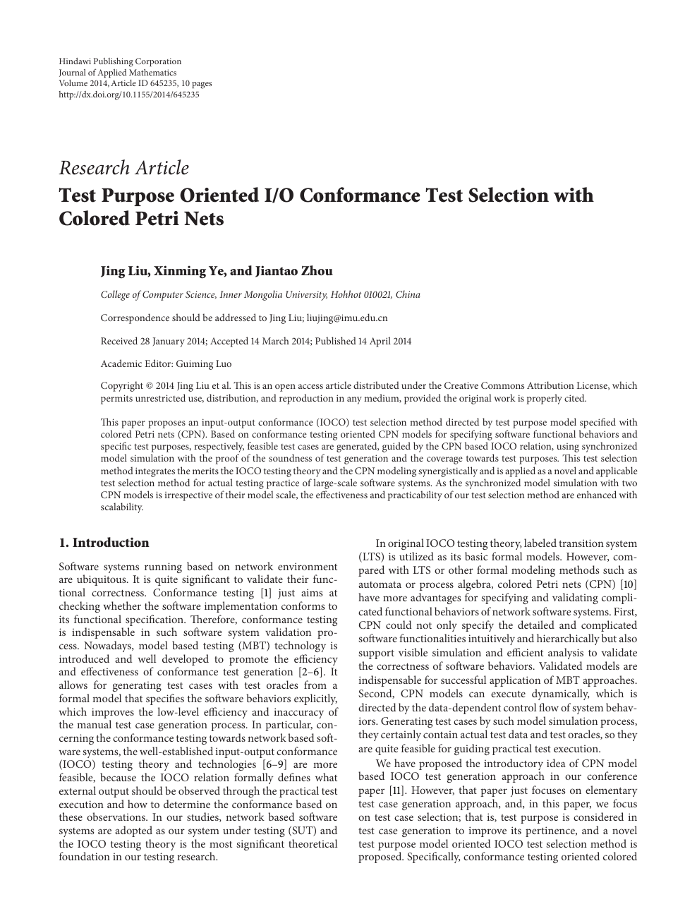 Test Purpose Oriented I O Conformance Test Selection With Colored Petri Nets Topic Of Research Paper In Computer And Information Sciences Download Scholarly Article Pdf And Read For Free On Cyberleninka Open