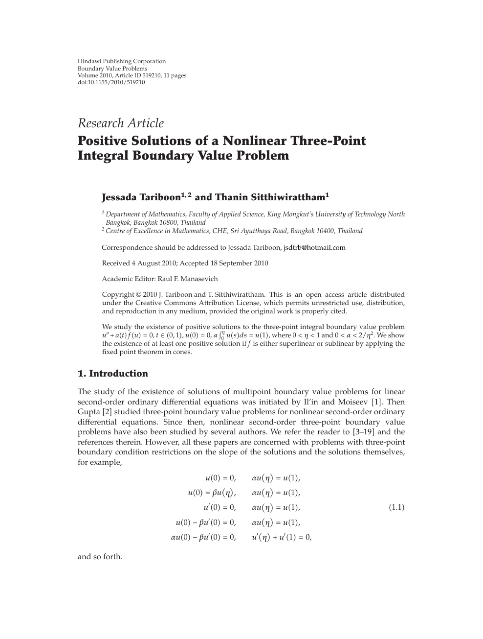 Positive Solutions Of A Nonlinear Three Point Integral Boundary Value Problem Topic Of Research Paper In Mathematics Download Scholarly Article Pdf And Read For Free On Cyberleninka Open Science Hub