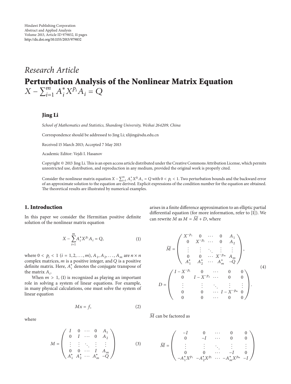 Perturbation Analysis Of The Nonlinear Matrix Equation Topic Of Research Paper In Mathematics Download Scholarly Article Pdf And Read For Free On Cyberleninka Open Science Hub