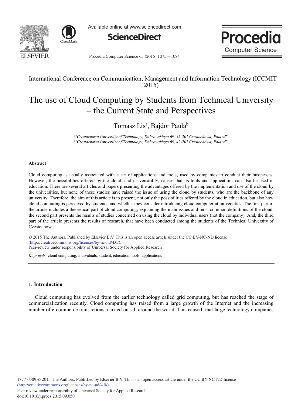 The Use Of Cloud Computing By Students From Technical University The Current State And Perspectives Topic Of Research Paper In Agriculture Forestry And Fisheries Download Scholarly Article Pdf And Read
