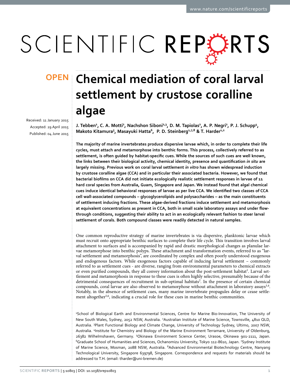Chemical Mediation Of Coral Larval Settlement By Crustose Coralline Algae Topic Of Research Paper In Biological Sciences Download Scholarly Article Pdf And Read For Free On Cyberleninka Open Science Hub