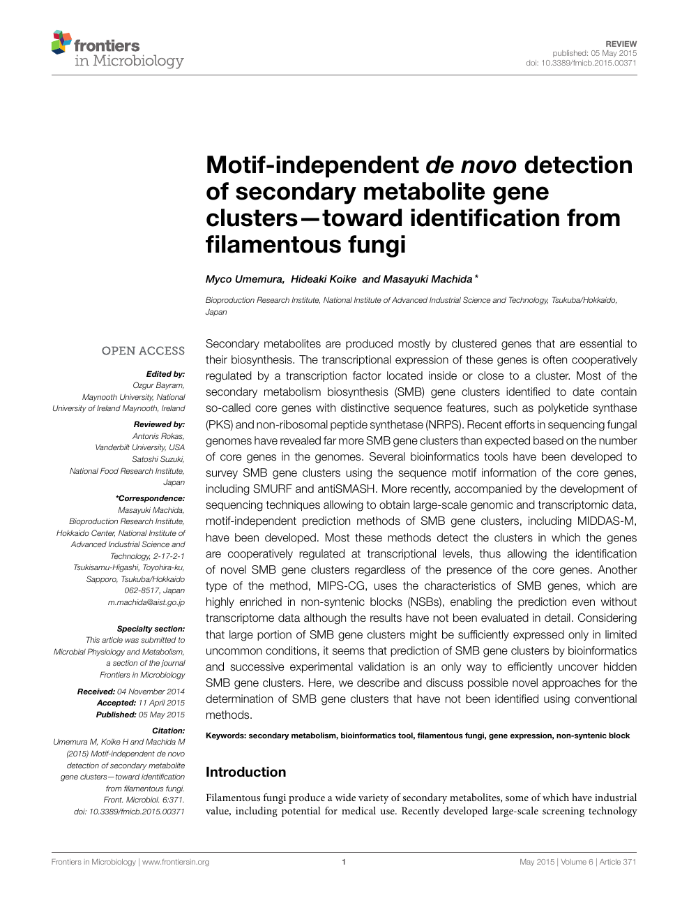 Motif Independent De Novo Detection Of Secondary Metabolite Gene Clusters Toward Identification From Filamentous Fungi Topic Of Research Paper In Biological Sciences Download Scholarly Article Pdf And Read For Free On Cyberleninka Open