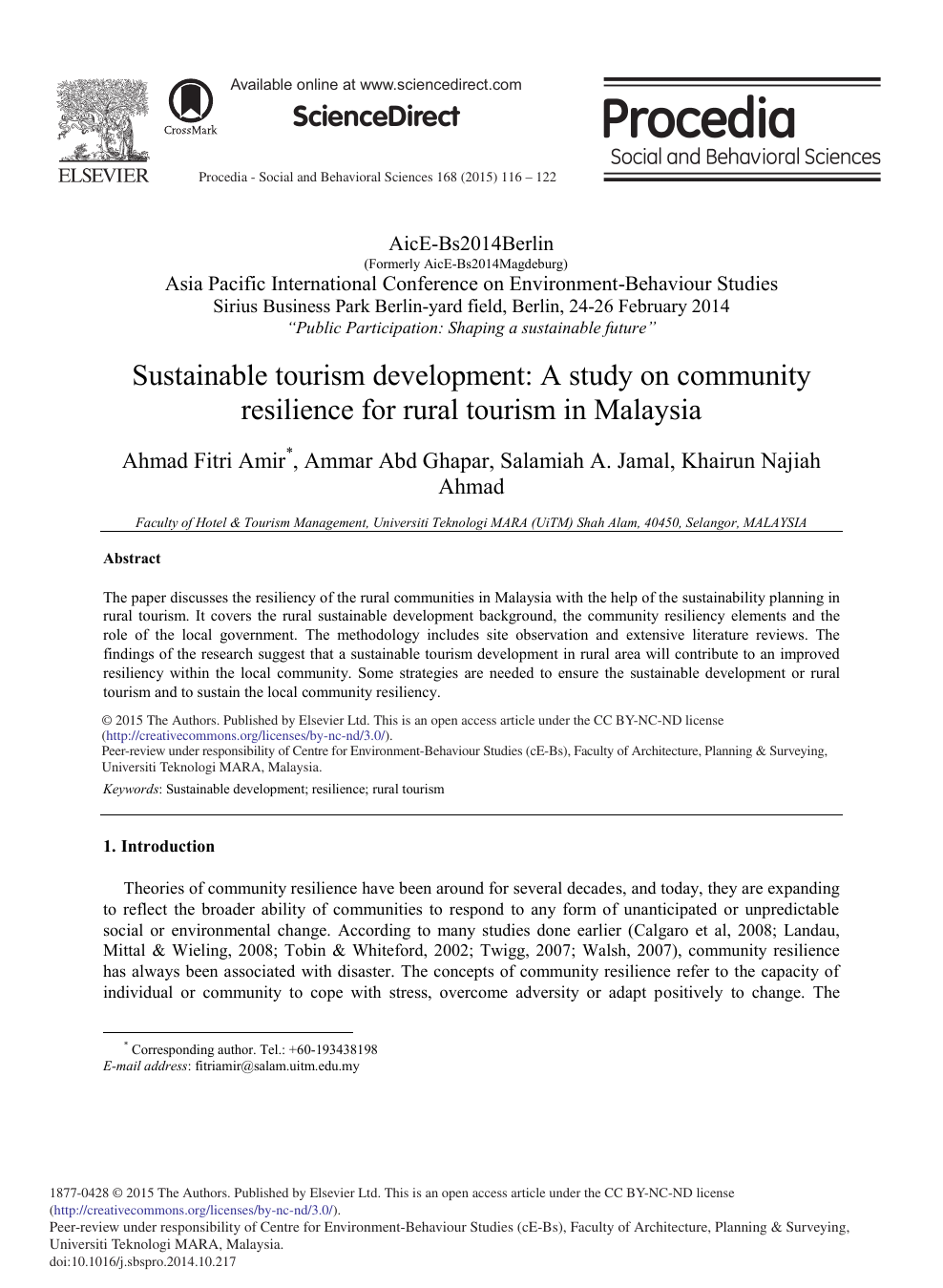 Sustainable Tourism Development A Study On Community Resilience For Rural Tourism In Malaysia Topic Of Research Paper In Economics And Business Download Scholarly Article Pdf And Read For Free On Cyberleninka