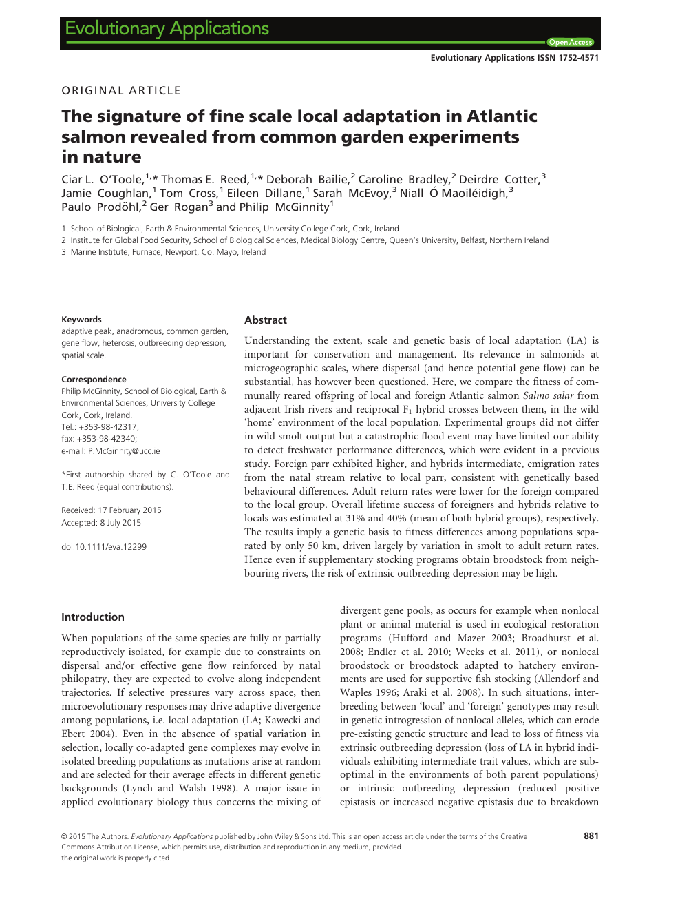 The Signature Of Fine Scale Local Adaptation In Atlantic Salmon Revealed From Common Garden Experiments In Nature Topic Of Research Paper In Biological Sciences Download Scholarly Article Pdf And Read For