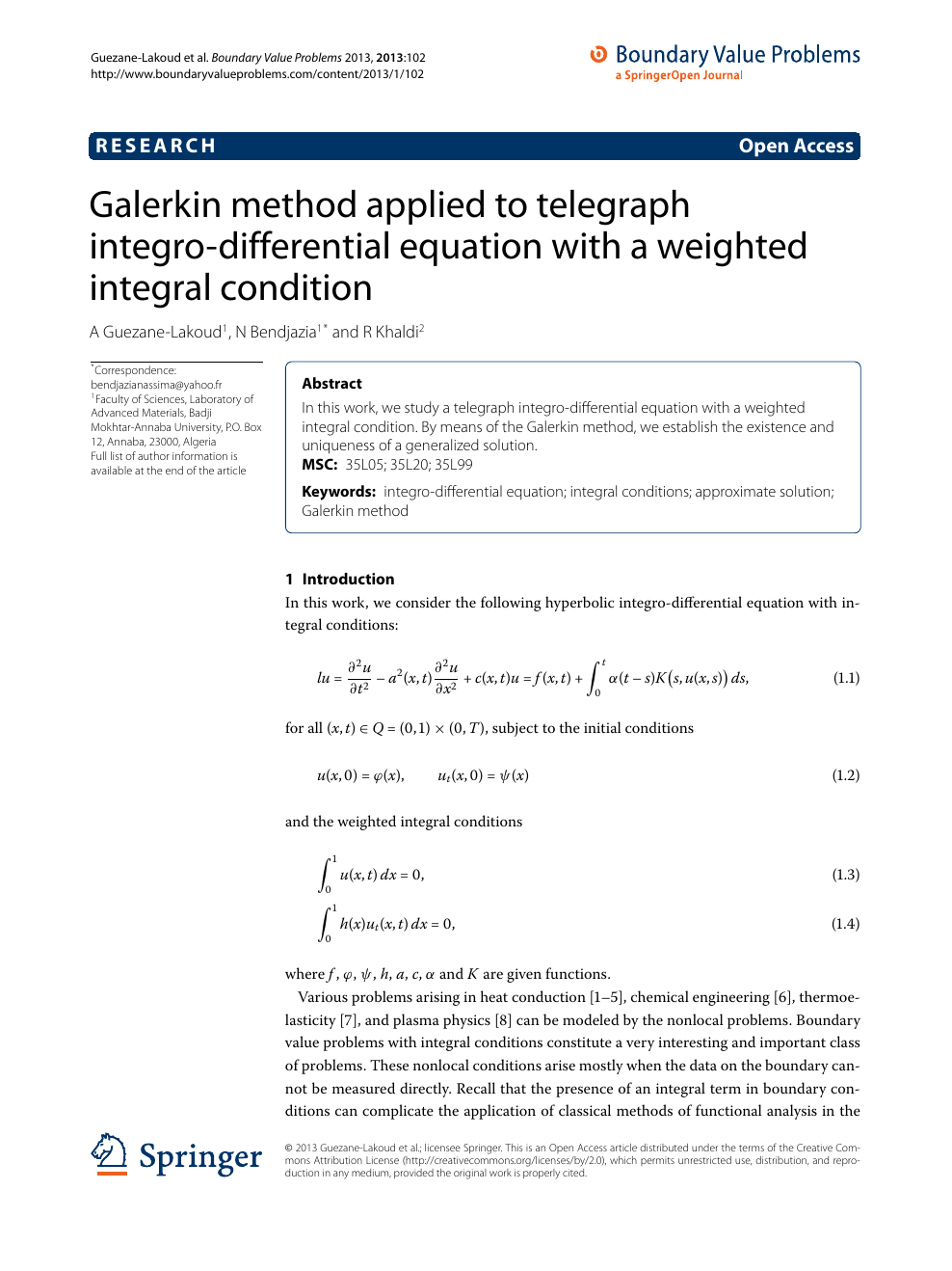 Galerkin Method Applied To Telegraph Integro Differential Equation With A Weighted Integral Condition Topic Of Research Paper In Mathematics Download Scholarly Article Pdf And Read For Free On Cyberleninka Open Science Hub