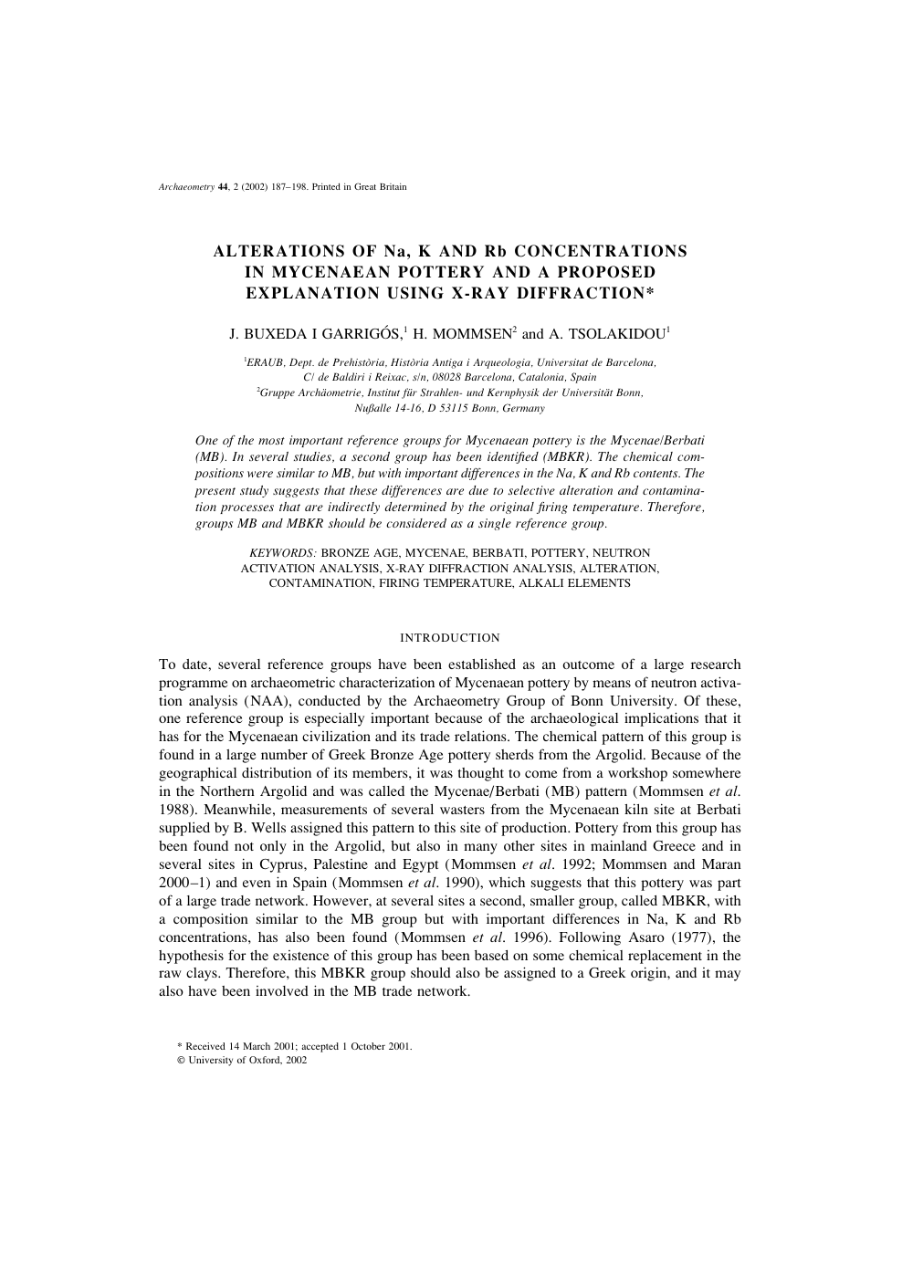 Alterations Of Na K And Rb Concentrations In Mycenaean Pottery And A Proposed Explanation Using X Ray Diffraction Topic Of Research Paper In History And Archaeology Download Scholarly Article Pdf And Read