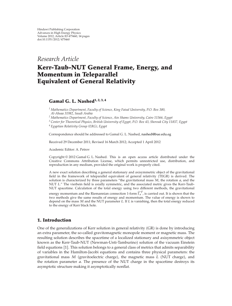 Kerr Taub Nut General Frame Energy And Momentum In Teleparallel Equivalent Of General Relativity Topic Of Research Paper In Physical Sciences Download Scholarly Article Pdf And Read For Free On Cyberleninka Open Science