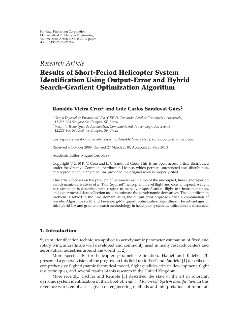 Results Of Short Period Helicopter System Identification Using Output Error And Hybrid Search Gradient Optimization Algorithm Topic Of Research Paper In Mathematics Download Scholarly Article Pdf And Read For Free On Cyberleninka Open Science