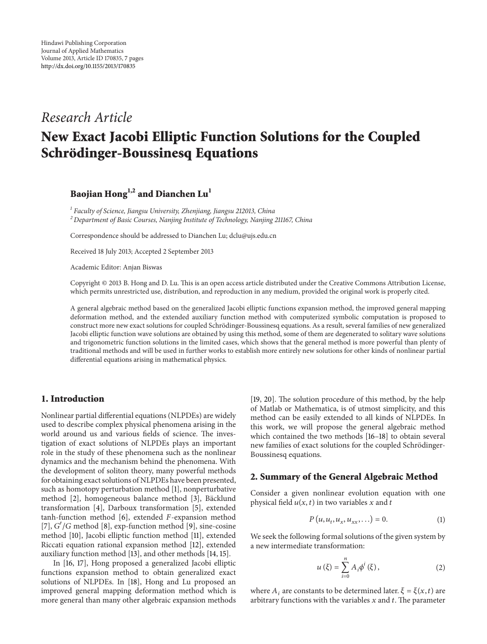 New Exact Jacobi Elliptic Function Solutions For The Coupled Schrodinger Boussinesq Equations Topic Of Research Paper In Mathematics Download Scholarly Article Pdf And Read For Free On Cyberleninka Open Science Hub