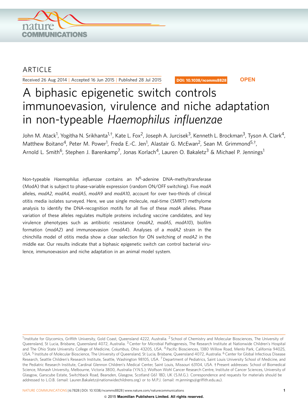 A Biphasic Epigenetic Switch Controls Immunoevasion Virulence And Niche Adaptation In Non Typeable Haemophilus Influenzae Topic Of Research Paper In Biological Sciences Download Scholarly Article Pdf And Read For Free On Cyberleninka
