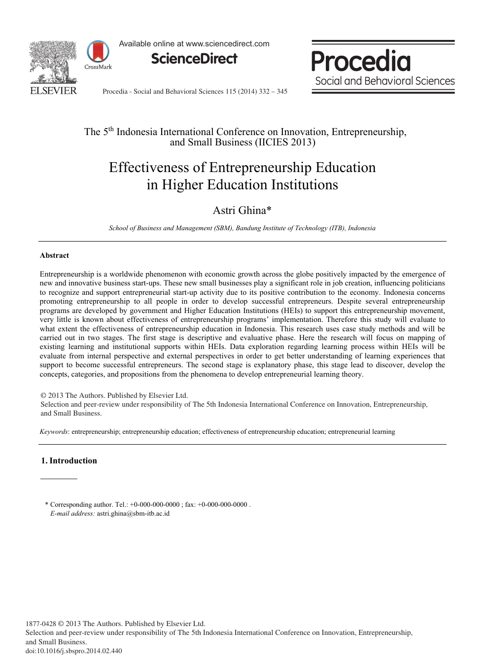 Effectiveness Of Entrepreneurship Education In Higher Education