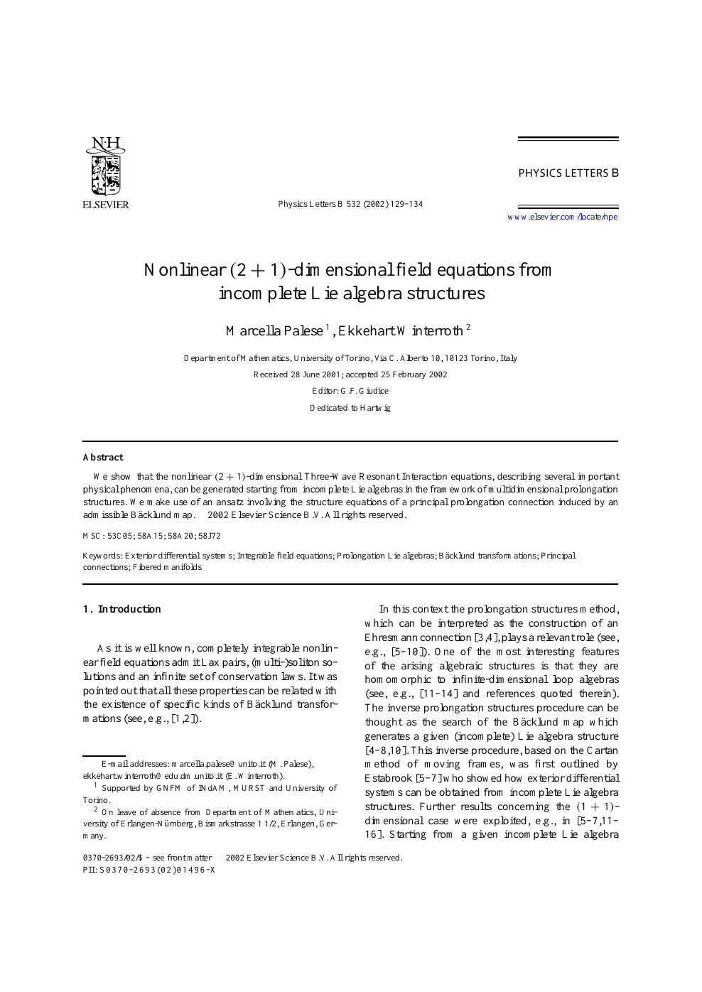 Nonlinear 2 1 Dimensional Field Equations From Incomplete Lie Algebra Structures Topic Of Research Paper In Physical Sciences Download Scholarly Article Pdf And Read For Free On Cyberleninka Open Science Hub
