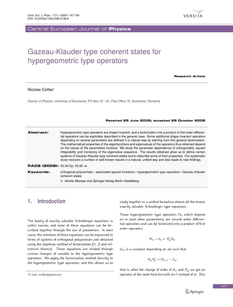 Gazeau Klauder Type Coherent States For Hypergeometric Type Operators Topic Of Research Paper In Mathematics Download Scholarly Article Pdf And Read For Free On Cyberleninka Open Science Hub