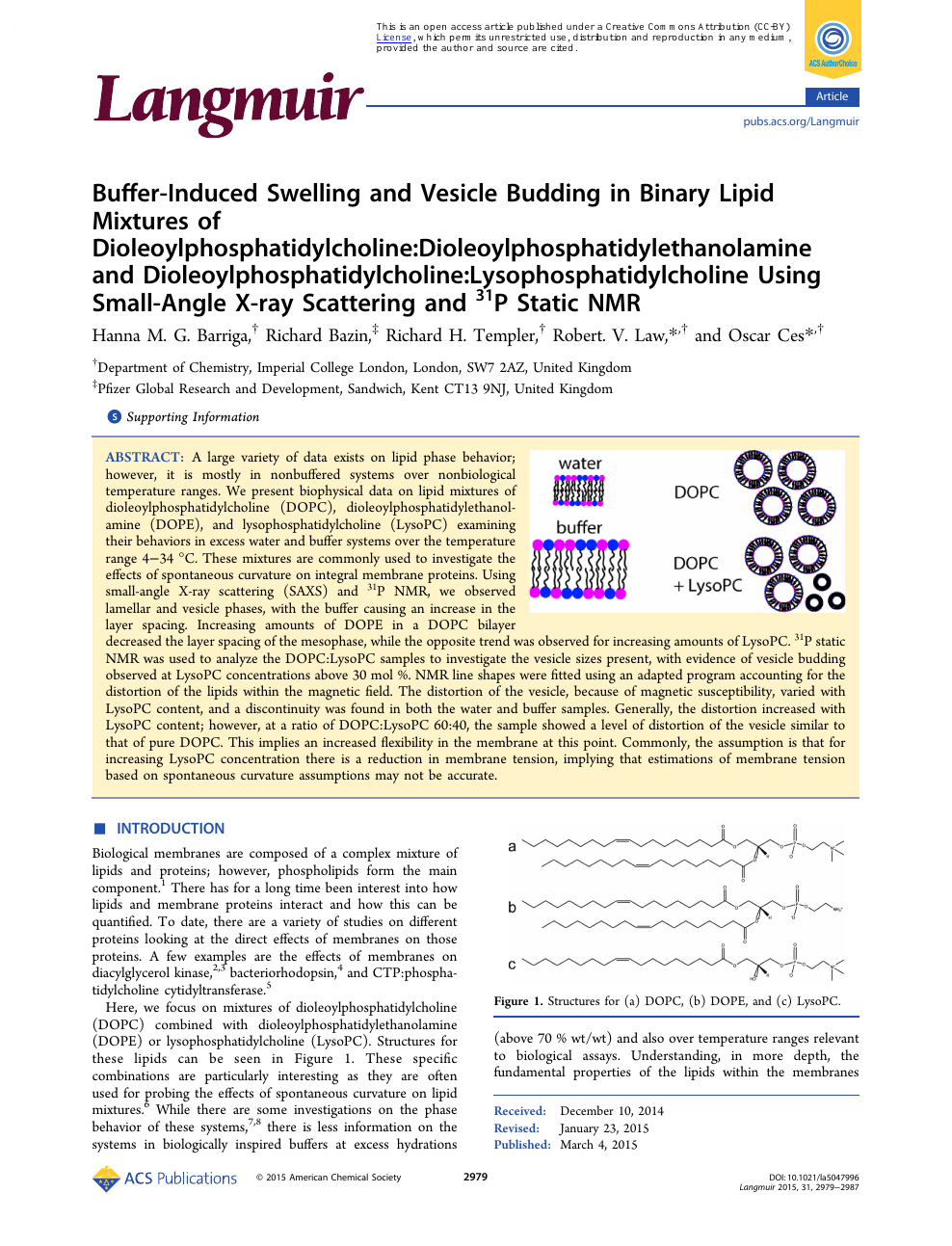 Buffer Induced Swelling And Vesicle Budding In Binary Lipid Mixtures Of Dioleoylphosphatidylcholine Dioleoylphosphatidylethanolamine And Dioleoylphosphatidylcholine Lysophosphatidylcholine Using Small Angle X Ray Scattering And 31 P Static Nmr Topic