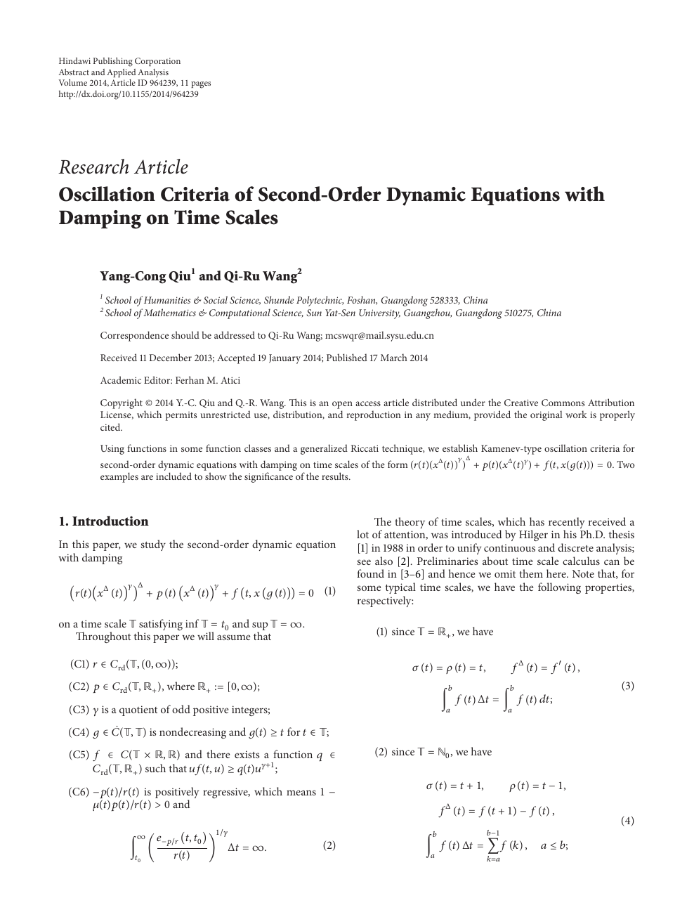 Oscillation Criteria Of Second Order Dynamic Equations With Damping On Time Scales Topic Of Research Paper In Mathematics Download Scholarly Article Pdf And Read For Free On Cyberleninka Open Science Hub