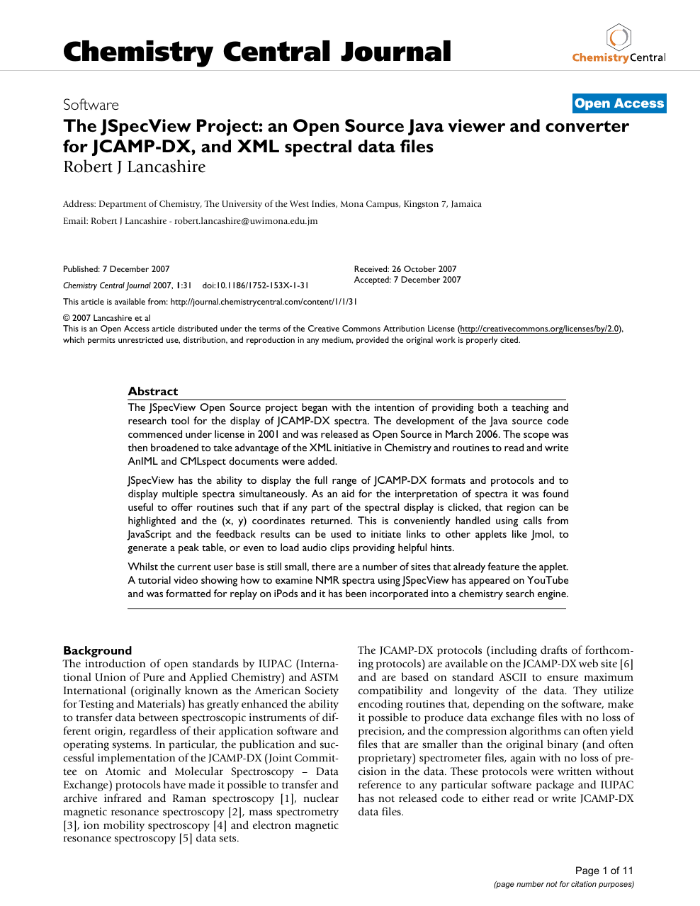 The Jspecview Project An Open Source Java Viewer And Converter For Jcamp Dx And Xml Spectral Data Files Topic Of Research Paper In Biological Sciences Download Scholarly Article Pdf And Read For