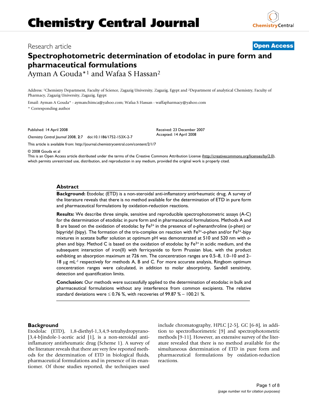 Spectrophotometric Determination Of Etodolac In Pure Form And Pharmaceutical Formulations Topic Of Research Paper In Chemical Sciences Download Scholarly Article Pdf And Read For Free On Cyberleninka Open Science Hub