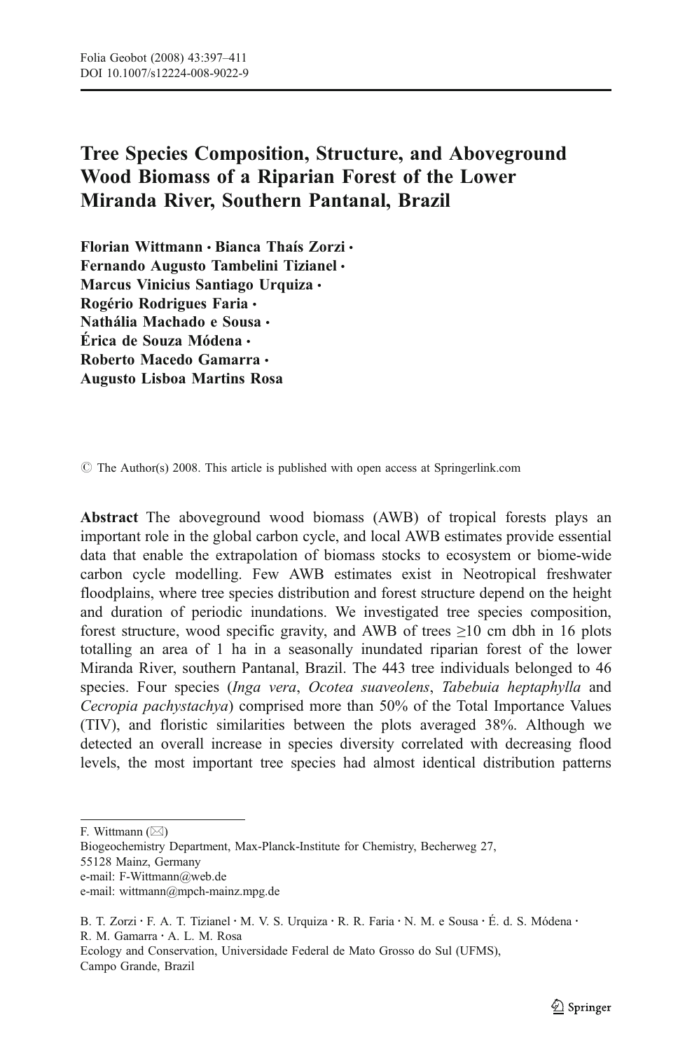Tree Species Composition Structure And Aboveground Wood Biomass Of A Riparian Forest Of The Lower Miranda River Southern Pantanal Brazil Topic Of Research Paper In Biological Sciences Download Scholarly Article Pdf