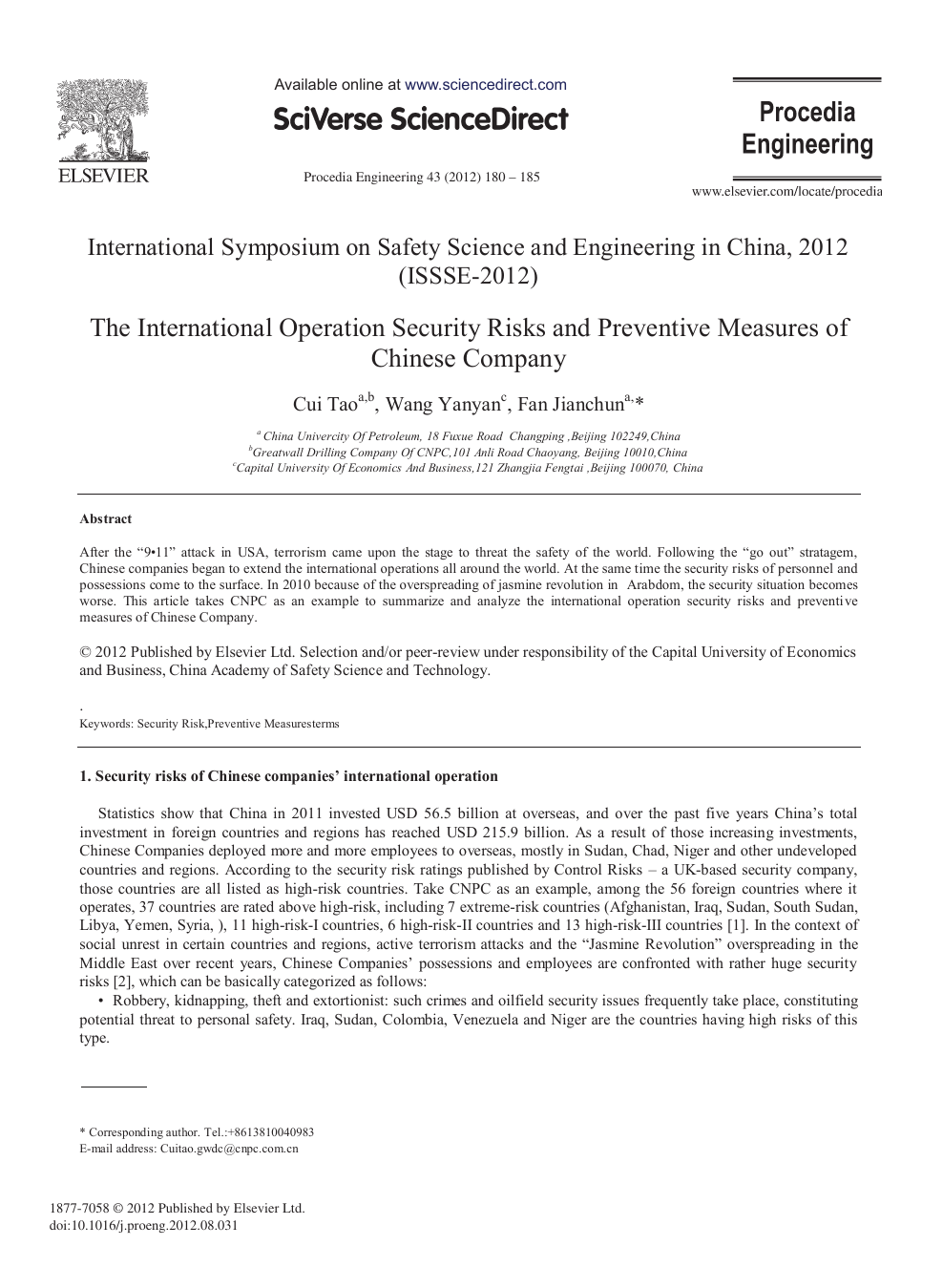 The International Operation Security Risks And Preventive Measures Of Chinese Company Topic Of Research Paper In Economics And Business Download Scholarly Article Pdf And Read For Free On Cyberleninka Open Science