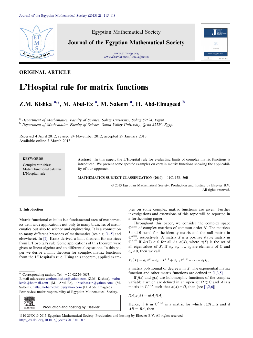 L Hospital Rule For Matrix Functions Topic Of Research Paper In Physical Sciences Download Scholarly Article Pdf And Read For Free On Cyberleninka Open Science Hub
