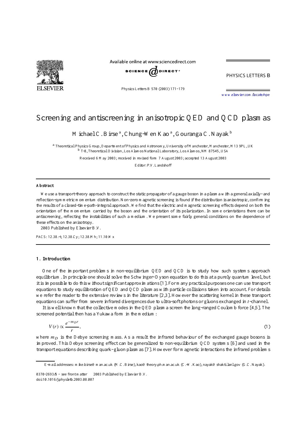 Screening And Antiscreening In Anisotropic Qed And Qcd Plasmas Topic Of Research Paper In Physical Sciences Download Scholarly Article Pdf And Read For Free On Cyberleninka Open Science Hub