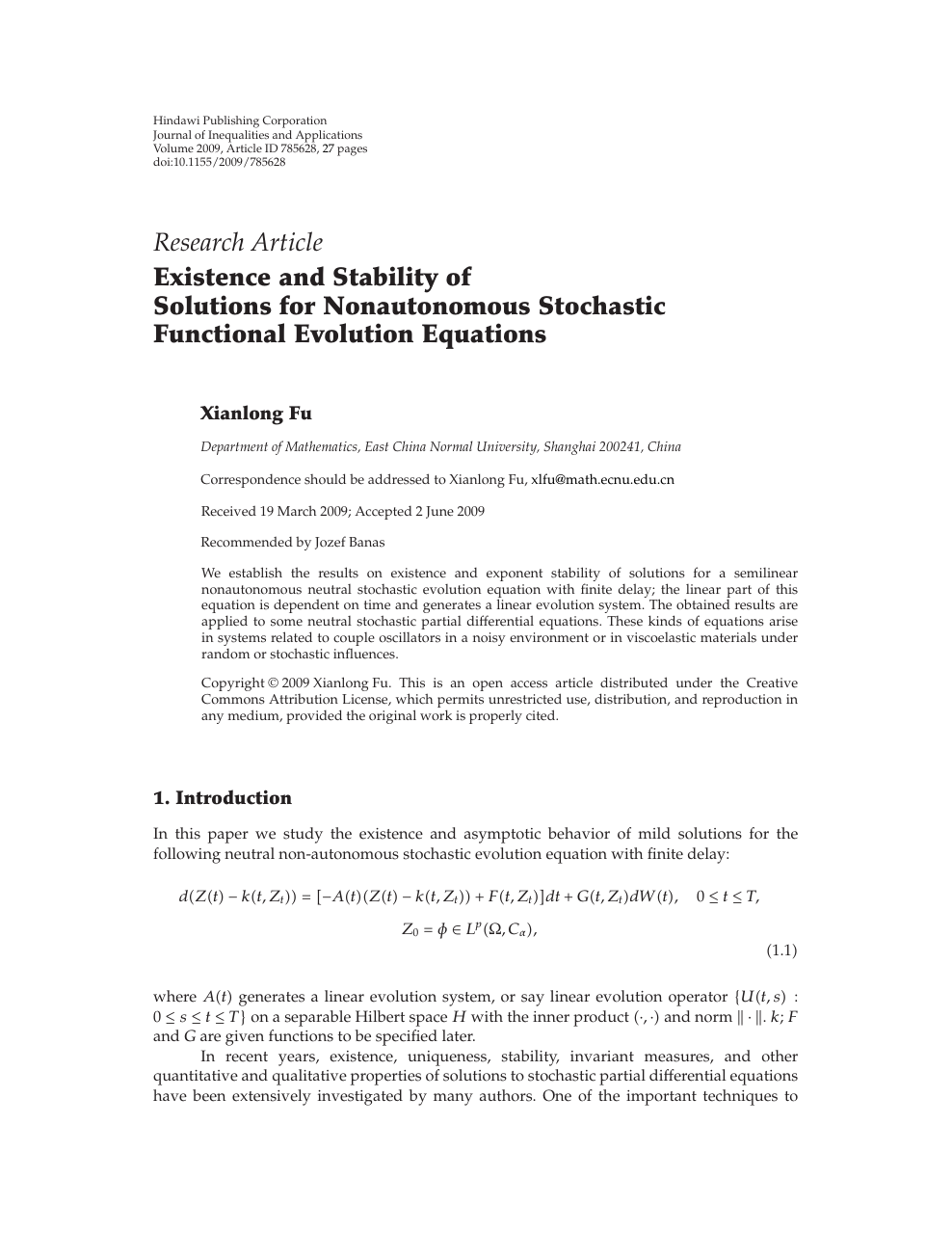 Existence And Stability Of Solutions For Nonautonomous Stochastic Functional Evolution Equations Topic Of Research Paper In Mathematics Download Scholarly Article Pdf And Read For Free On Cyberleninka Open Science Hub