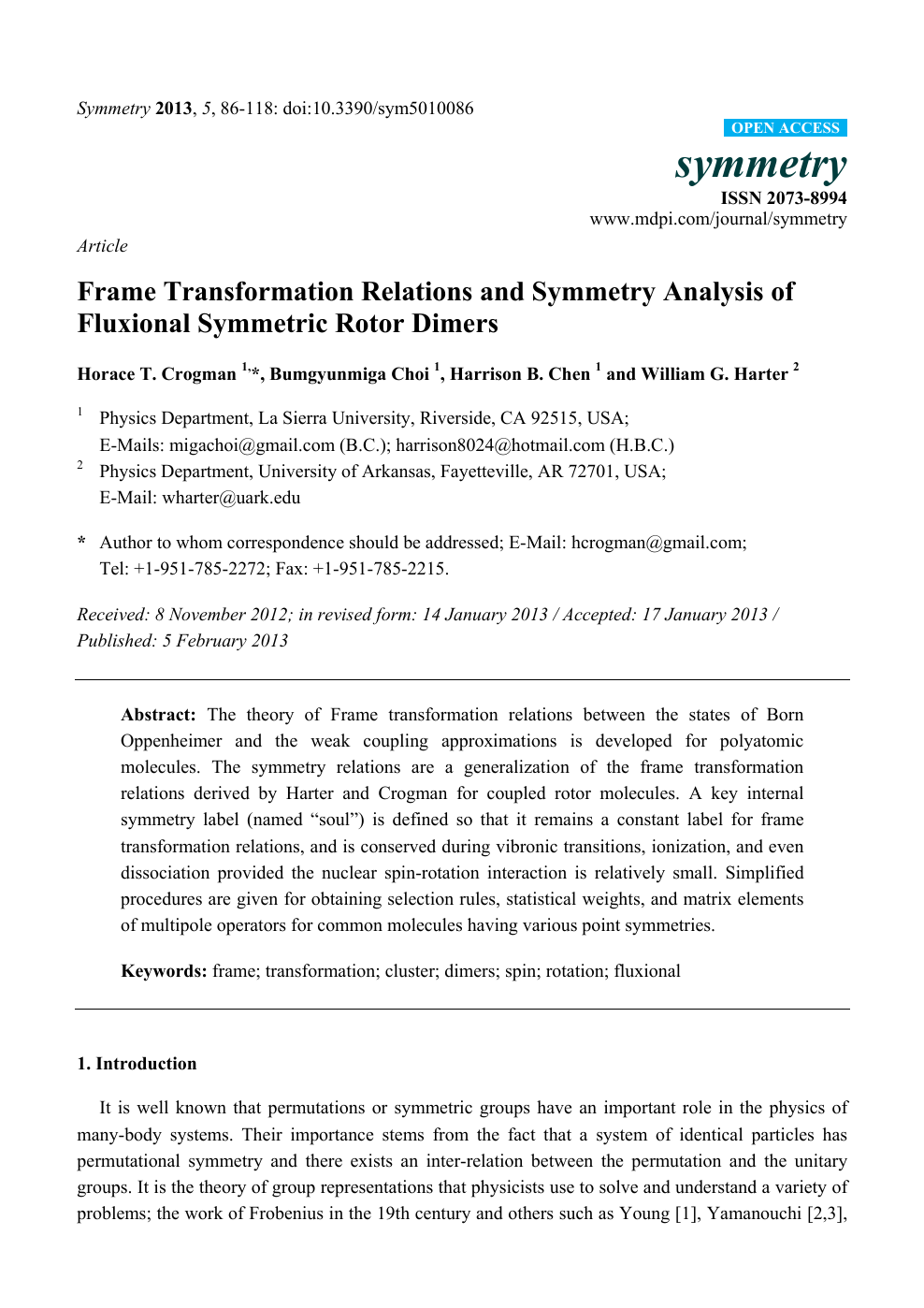 Frame Transformation Relations And Symmetry Analysis Of Fluxional Symmetric Rotor Dimers Topic Of Research Paper In Physical Sciences Download Scholarly Article Pdf And Read For Free On Cyberleninka Open Science Hub