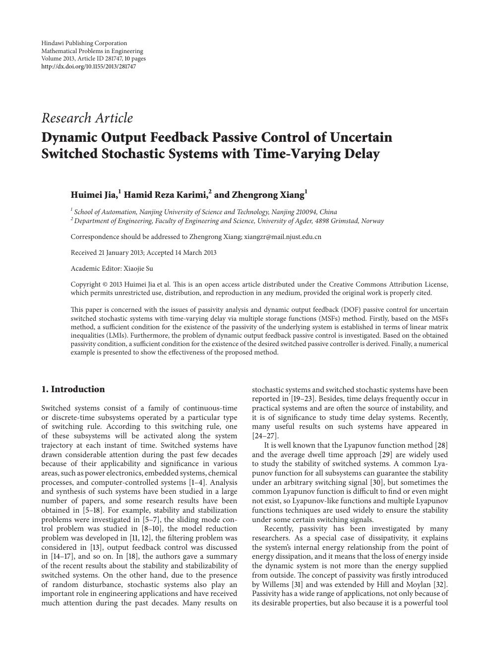 Dynamic Output Feedback Passive Control Of Uncertain Switched Stochastic Systems With Time Varying Delay Topic Of Research Paper In Mathematics Download Scholarly Article Pdf And Read For Free On Cyberleninka Open Science