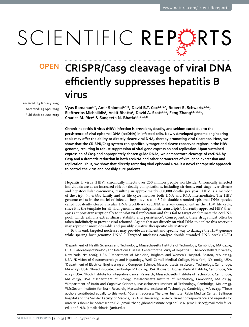 Crispr Cas9 Cleavage Of Viral Dna Efficiently Suppresses Hepatitis