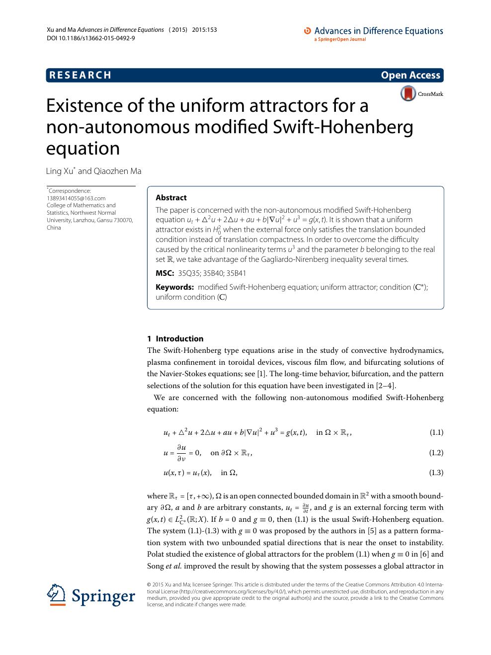 Existence Of The Uniform Attractors For A Non Autonomous Modified Swift Hohenberg Equation Topic Of Research Paper In Mathematics Download Scholarly Article Pdf And Read For Free On Cyberleninka Open Science Hub