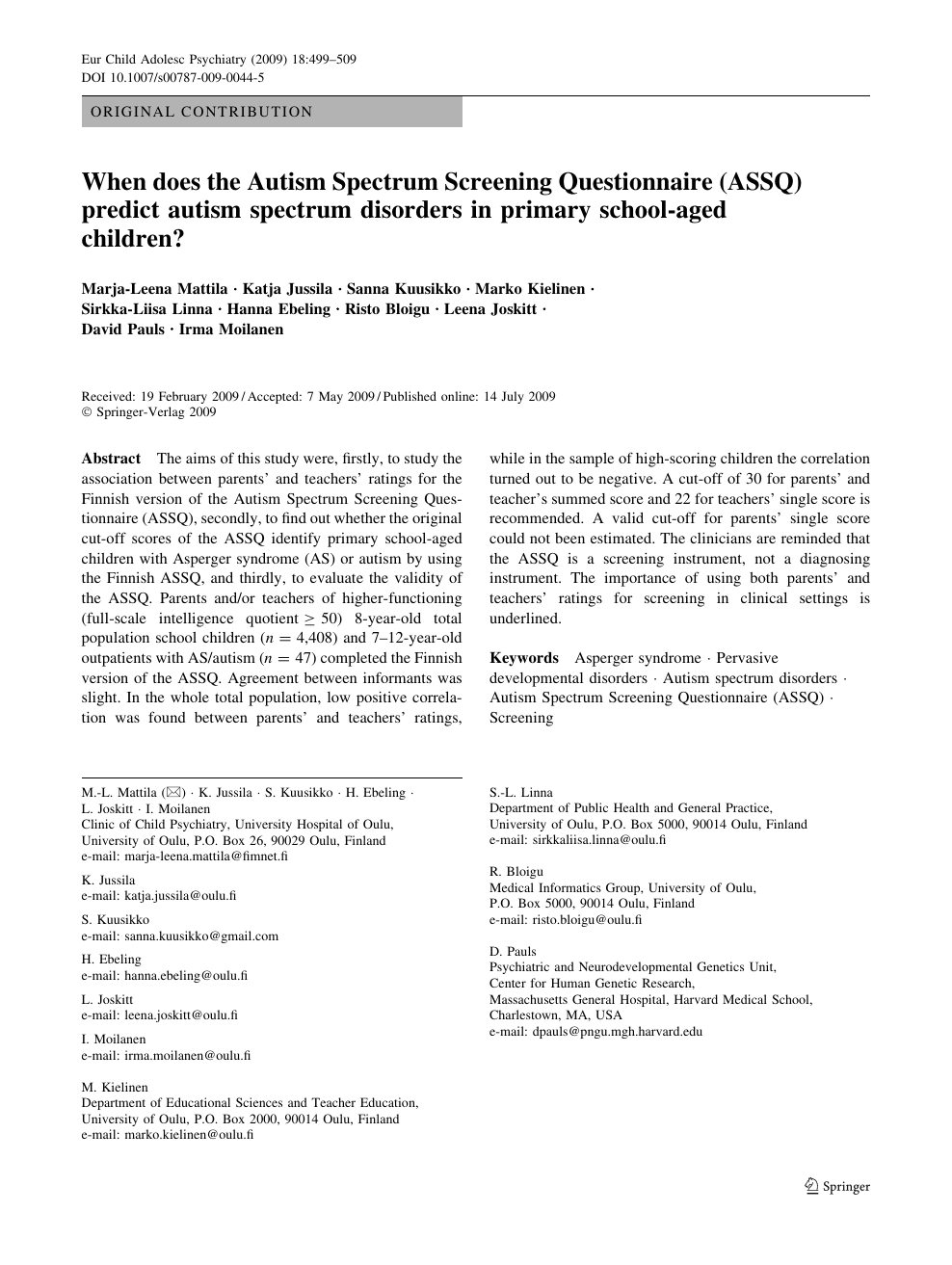 When Does The Autism Spectrum Screening Questionnaire Assq Predict Autism Spectrum Disorders In Primary School-aged Children Topic Of Research Paper In Clinical Medicine Download Scholarly Article Pdf And Read For Free