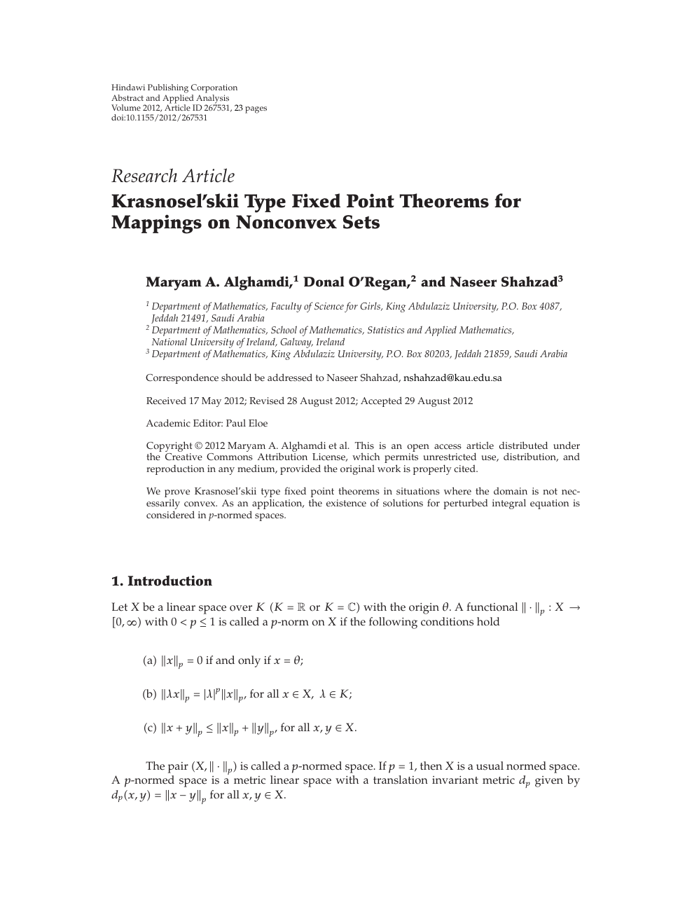 Krasnosel Skii Type Fixed Point Theorems For Mappings On Nonconvex Sets Topic Of Research Paper In Mathematics Download Scholarly Article Pdf And Read For Free On Cyberleninka Open Science Hub